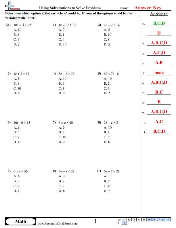 Algebra Worksheets