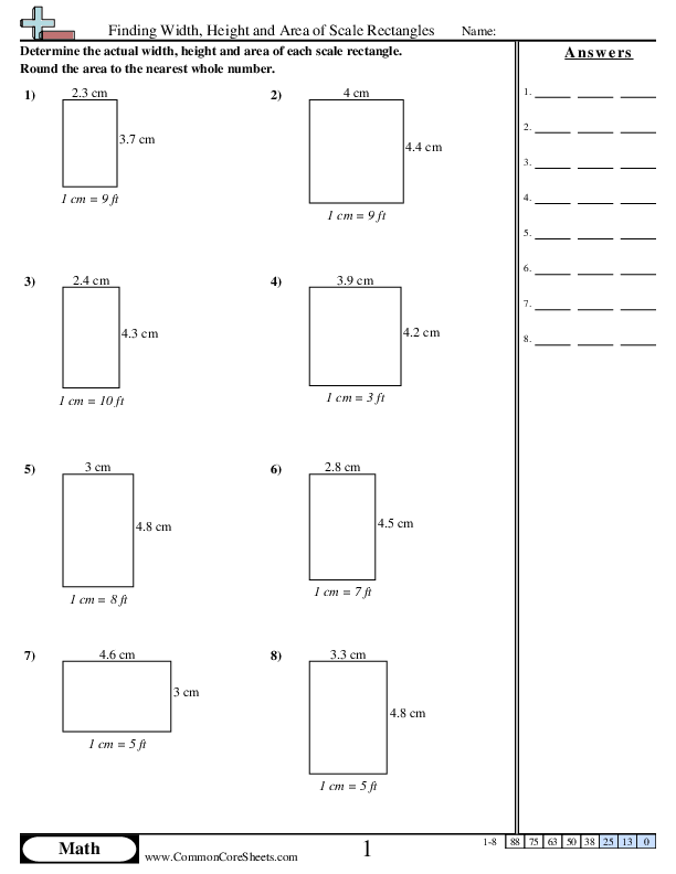 Finding Width, Height and Area of Scale Rectangles Worksheet Download