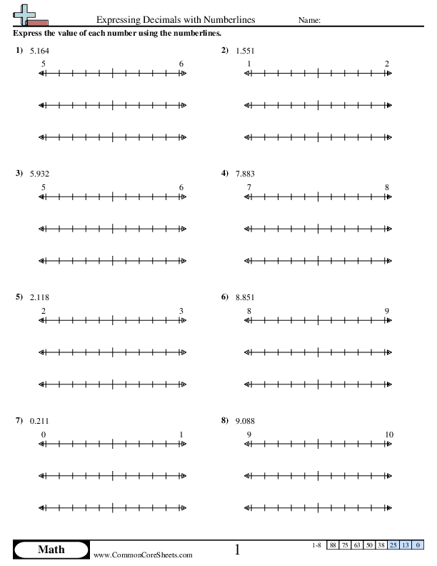 Expressing Decimals with Numberlines Worksheet Download