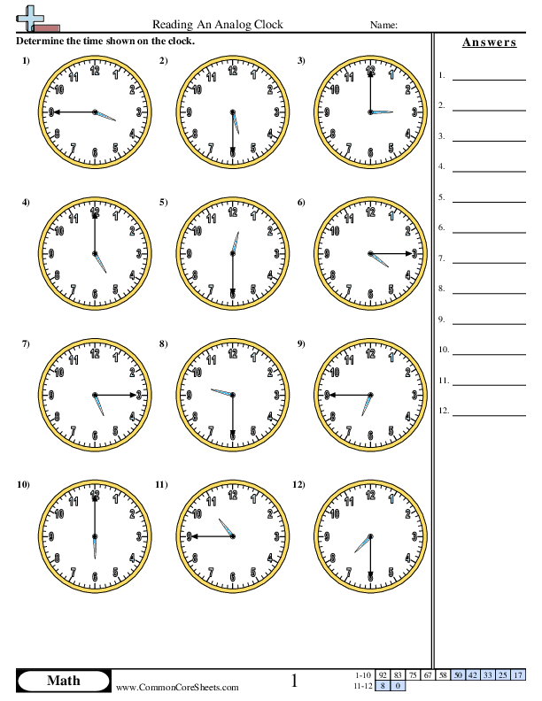 Reading An Analog Clock (15 minute increments) Worksheet Download