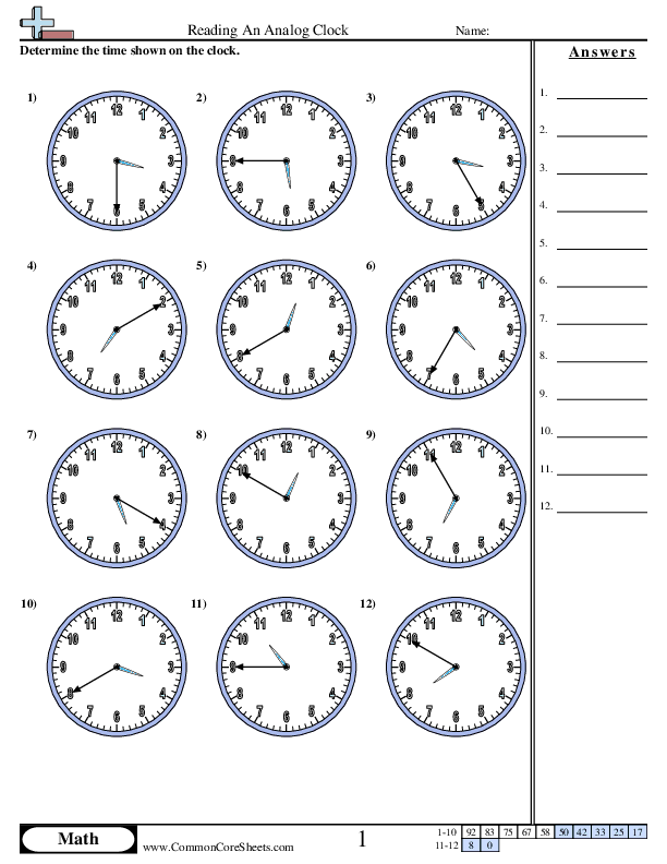 Reading a Clock (5 Minute Increments) Worksheet Download